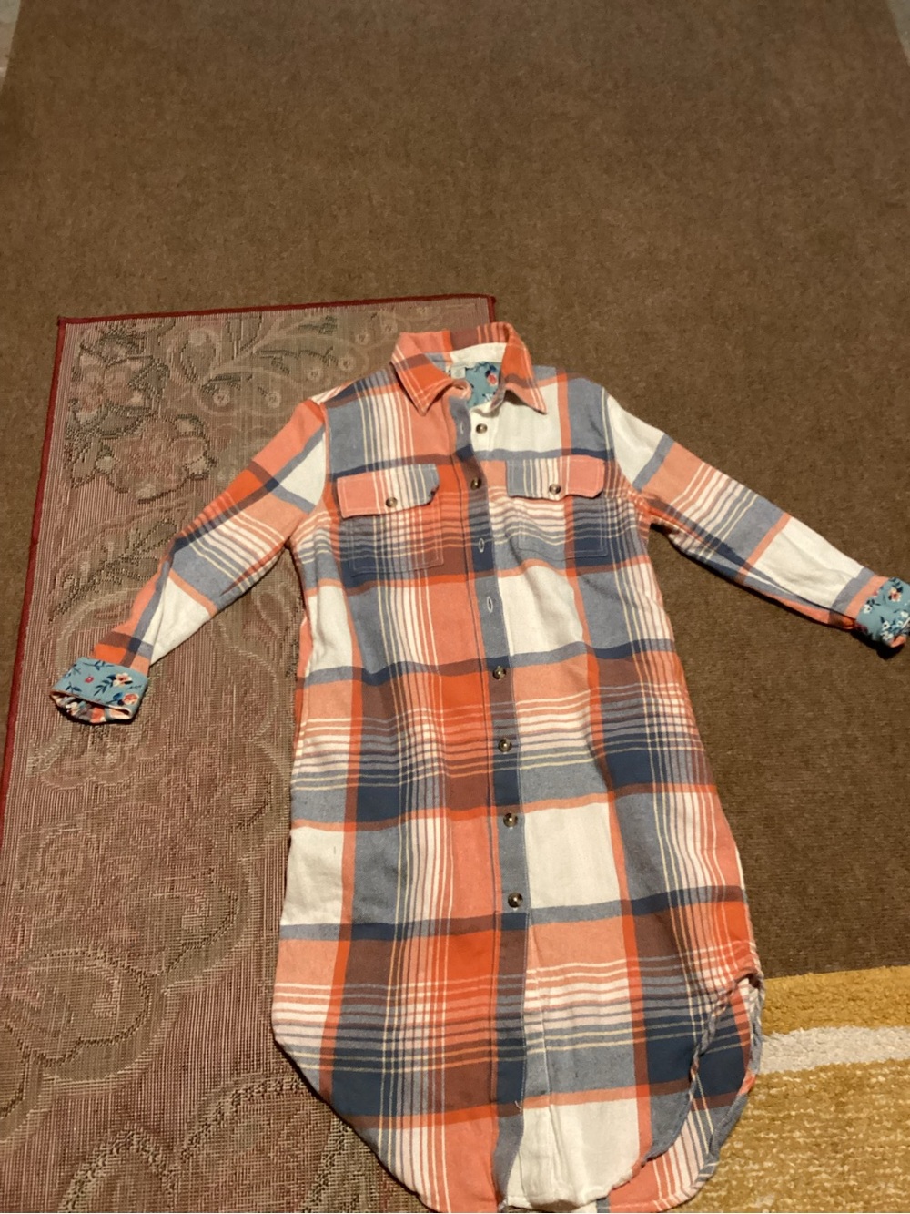 Sundance Orange and Blue Plaid Button-Front Shirt Dress Lorelei